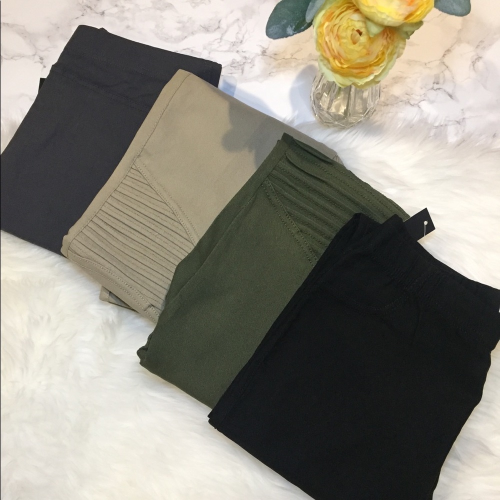 Moto ankle zip leggings in green and grey